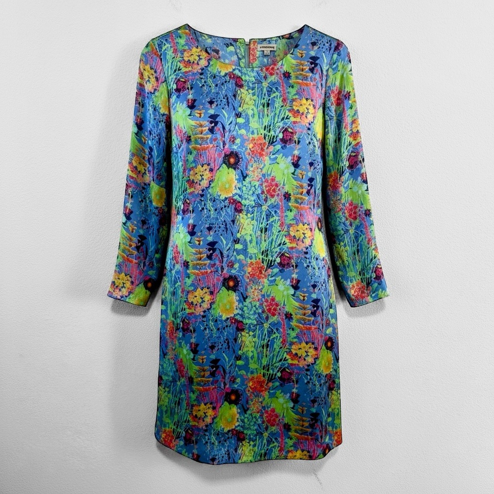J. Peterman Watercolor Floral Print Silk Abstract Shift Dress 2